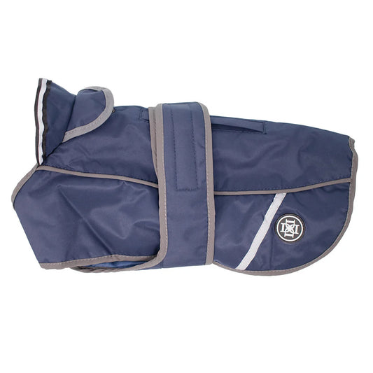 Navy Waterproof Dog Coat With Harness Opening